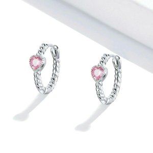 Beautiful 925 Silver Pink Sapphire Small Hoops